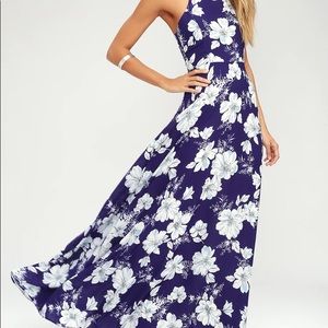 Lulus Valley Isle Royal Blue Floral Maxi Dress M